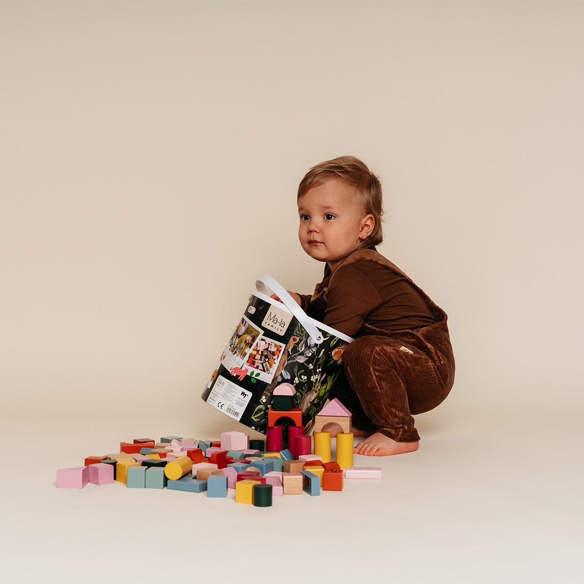 Wooden toy block set, 100 pcs