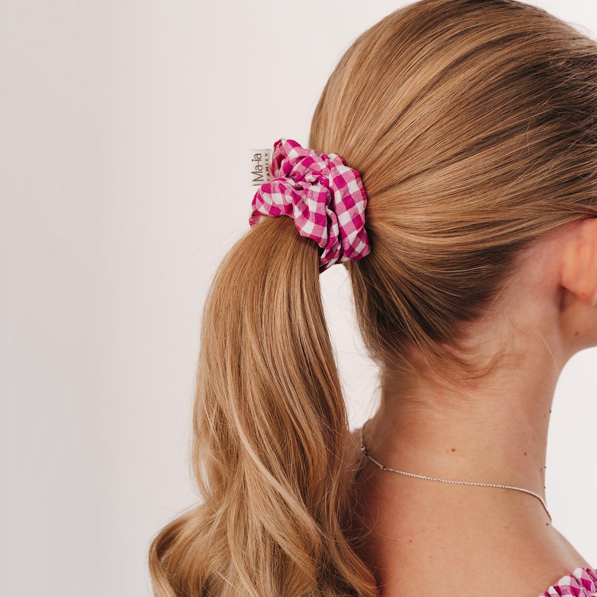 Hair scrunchie, Plaid, pink