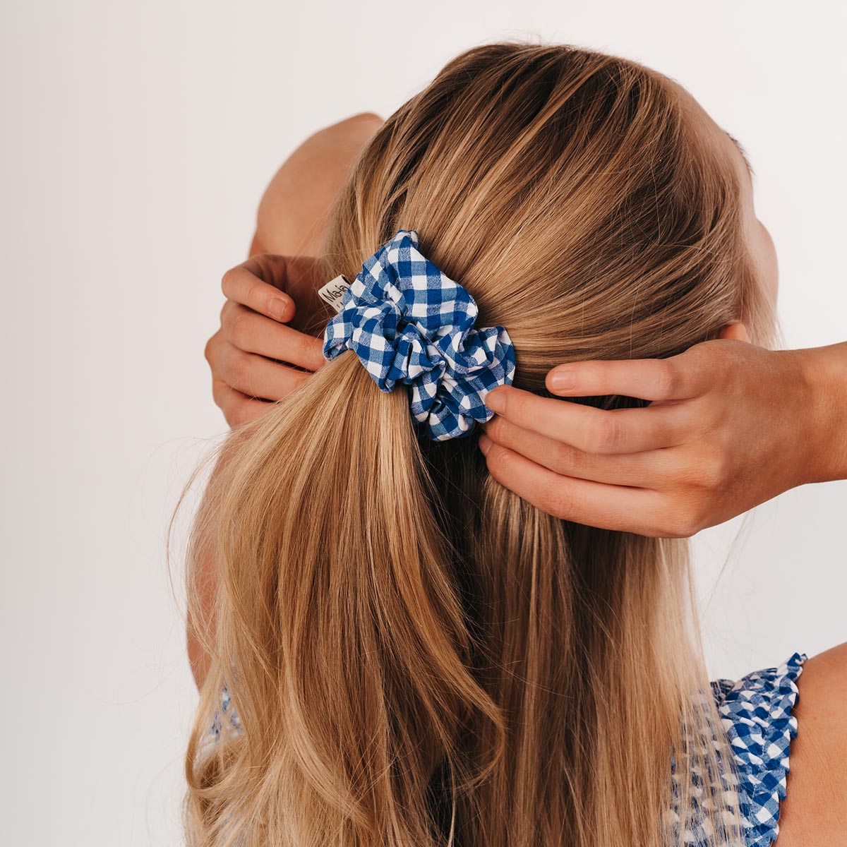 Hair scrunchie, Plaid, blue