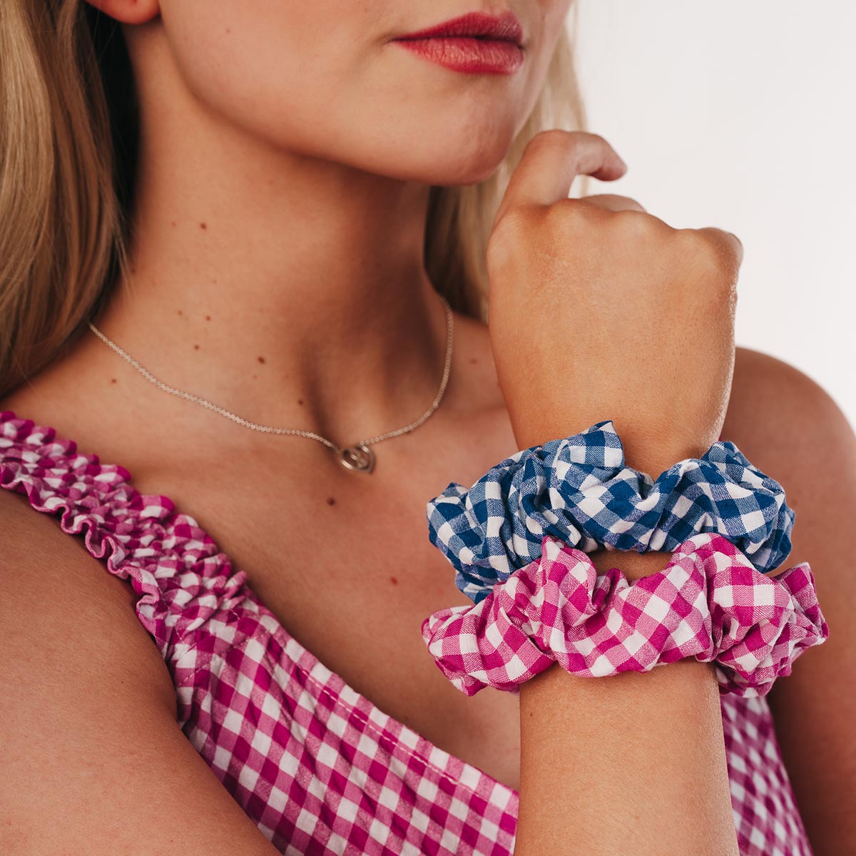 Hair scrunchie, Plaid, blue