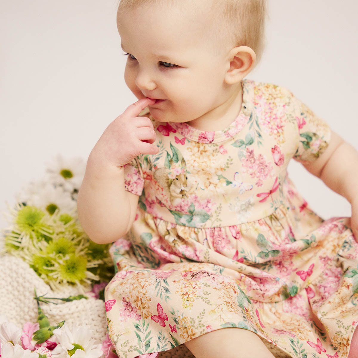 Lilacs baby dress, yellow