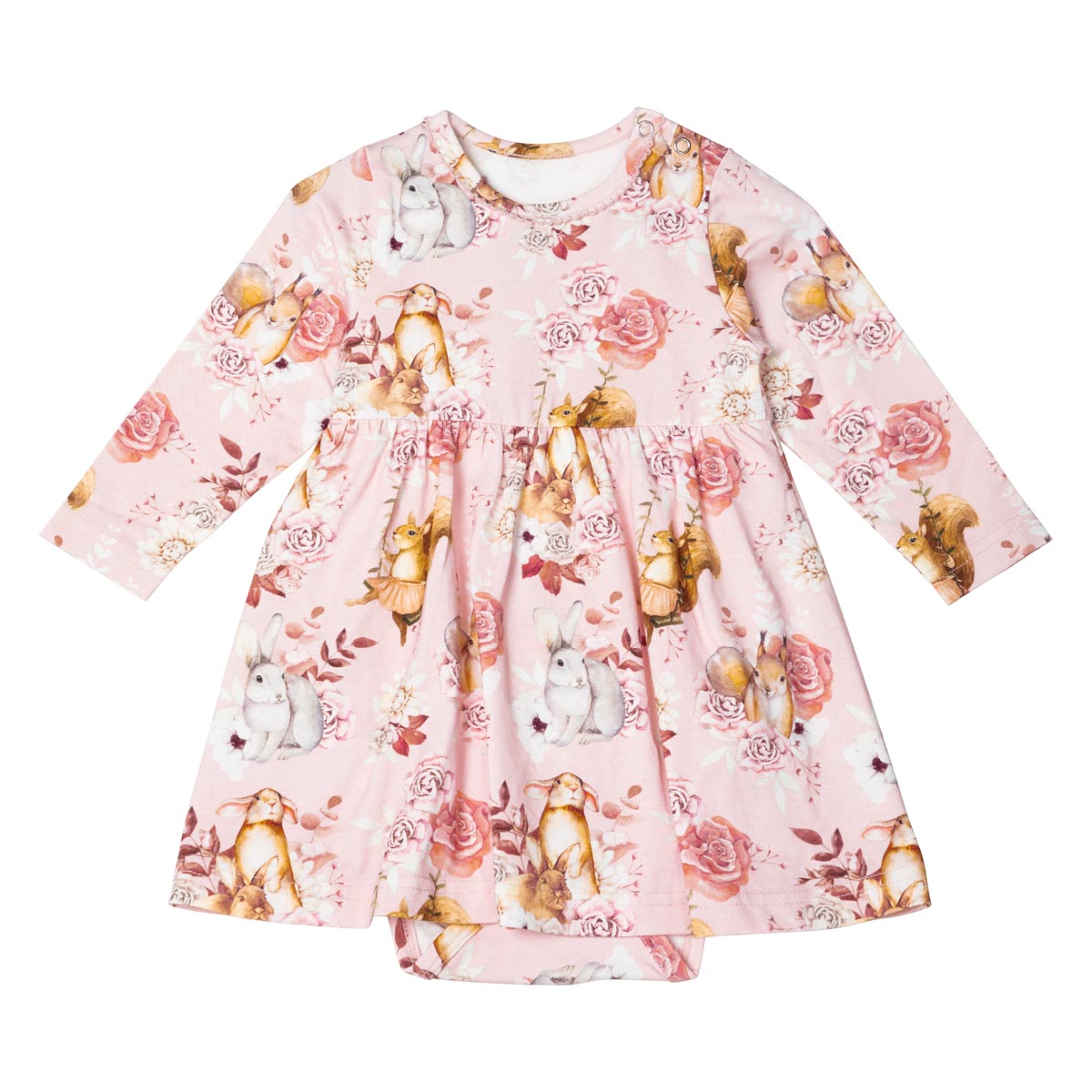 Forest Animals bodysuit dress, pink