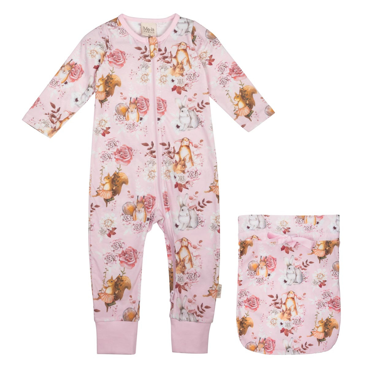 Forest Animals baby pyjama, rose