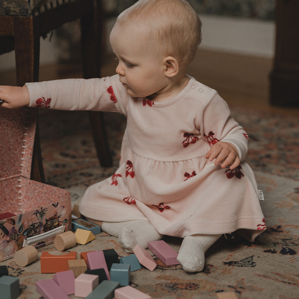 Morelli velour baby dress, rose