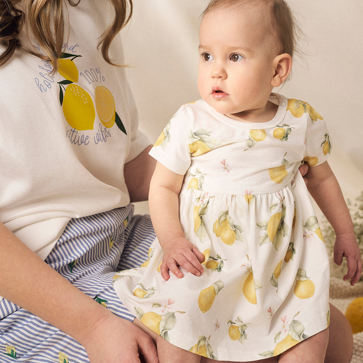 Lemon short-sleeved bodysuit dress, natural white