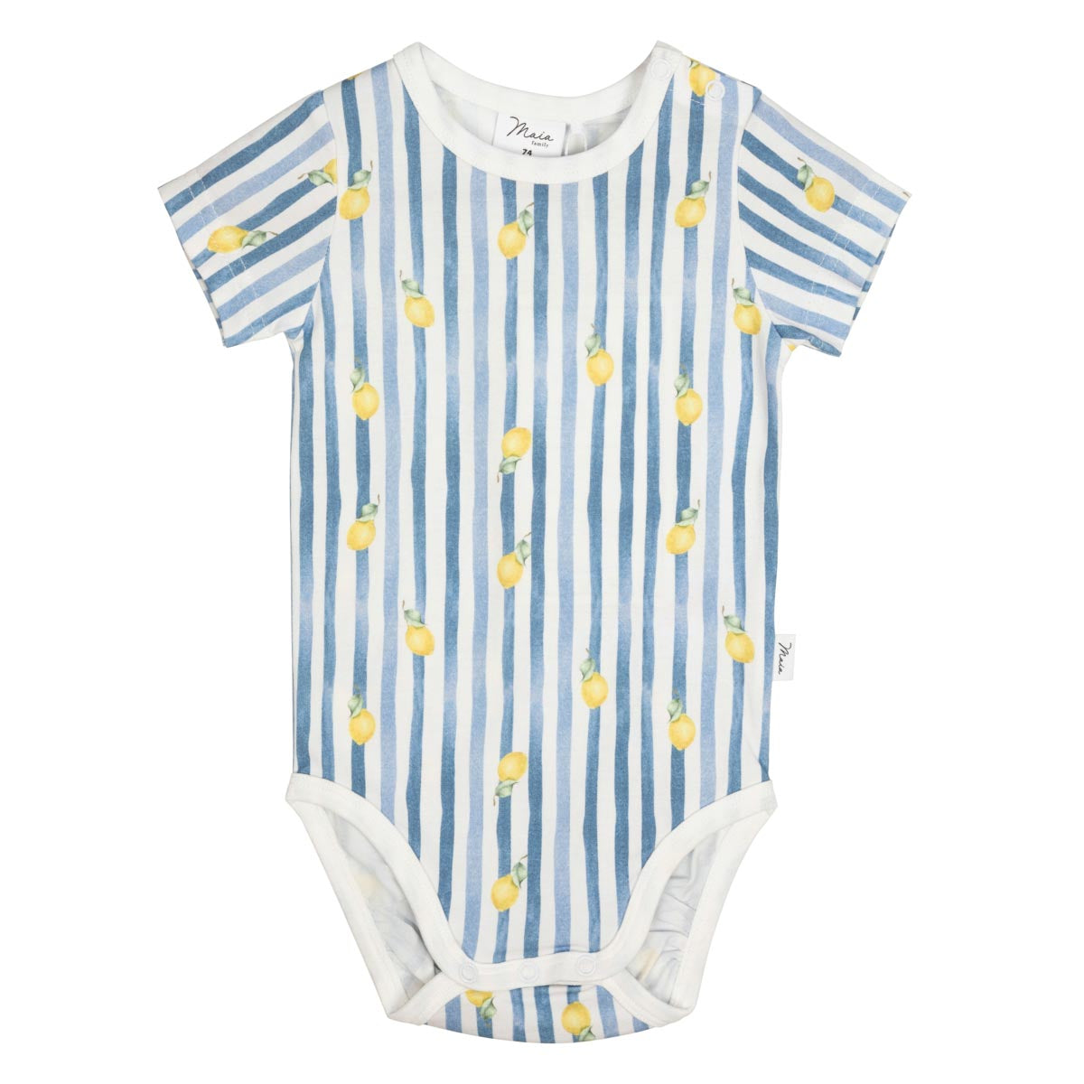 Lemon Stripe short-sleeved bodysuit, natural white