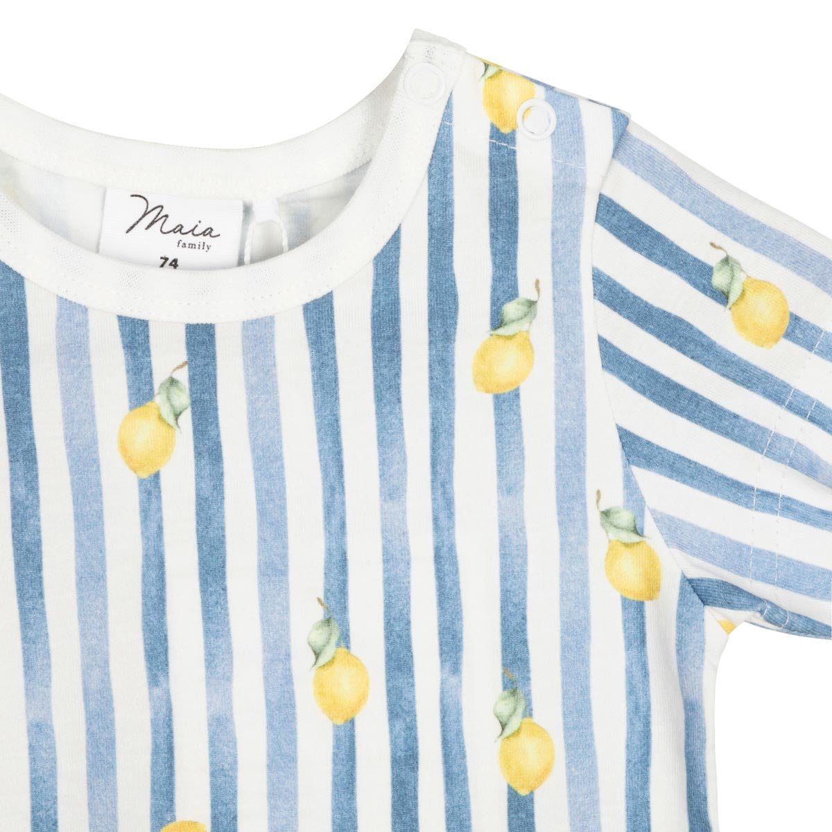 Lemon Stripe short-sleeved bodysuit, natural white