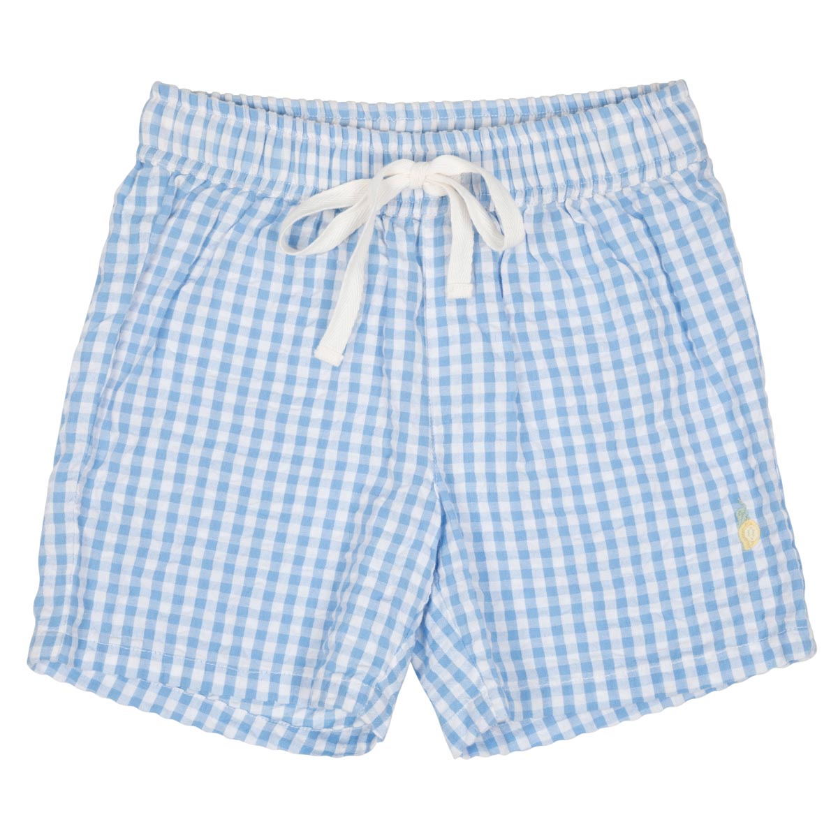 Check shorts, light blue