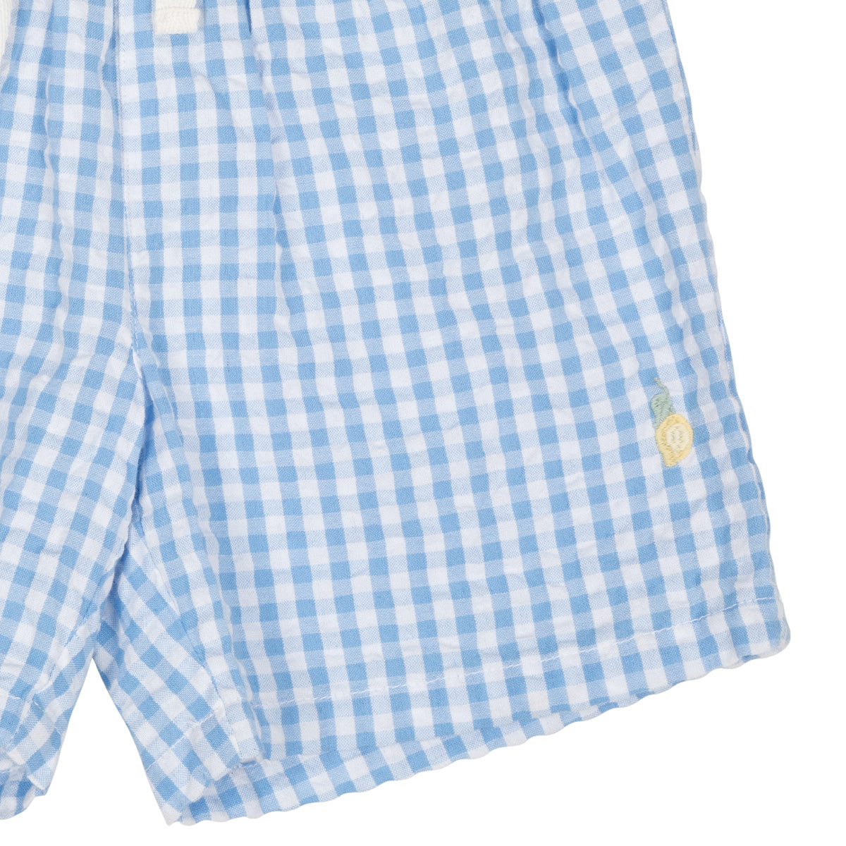 Check shorts, light blue