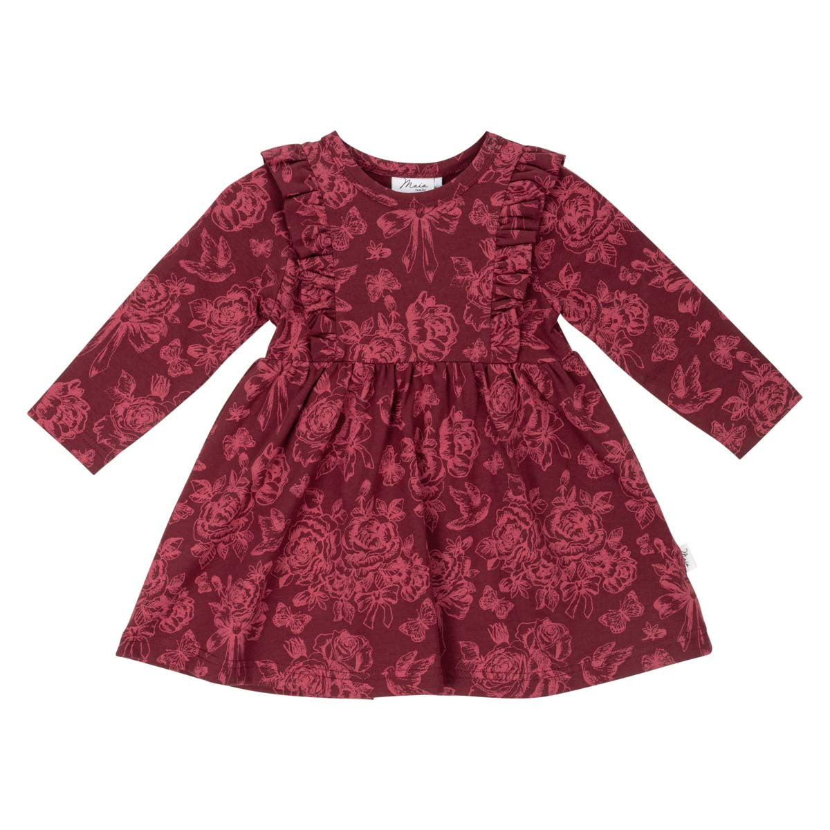 Rosaline babies' dress, dark red