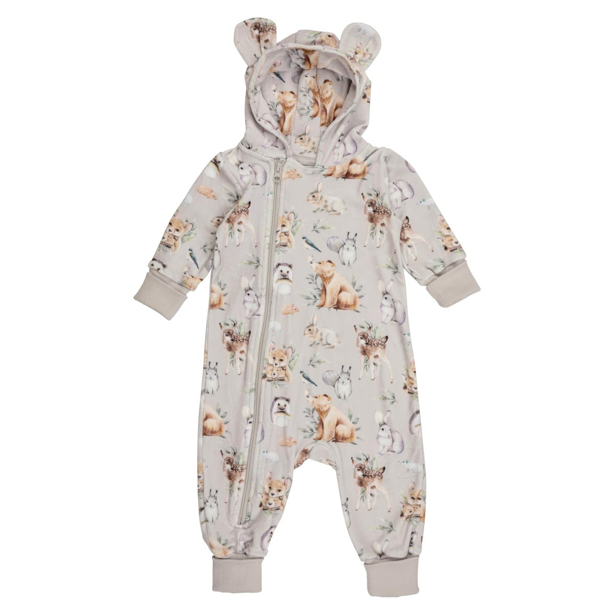 Forest Animals velour overalls, beige