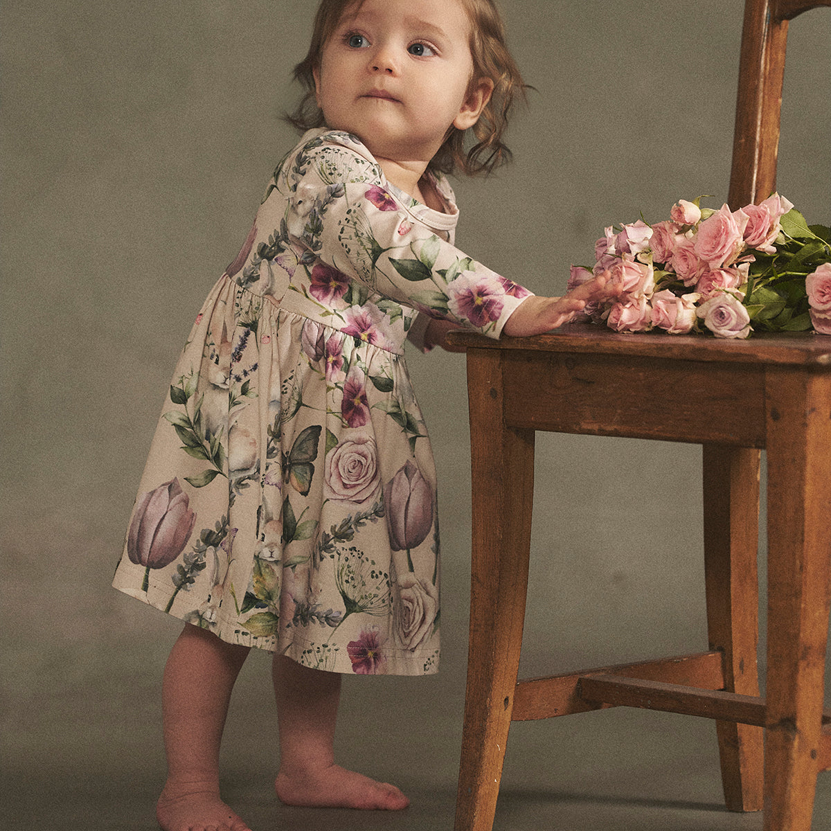 Violet baby dress, beige