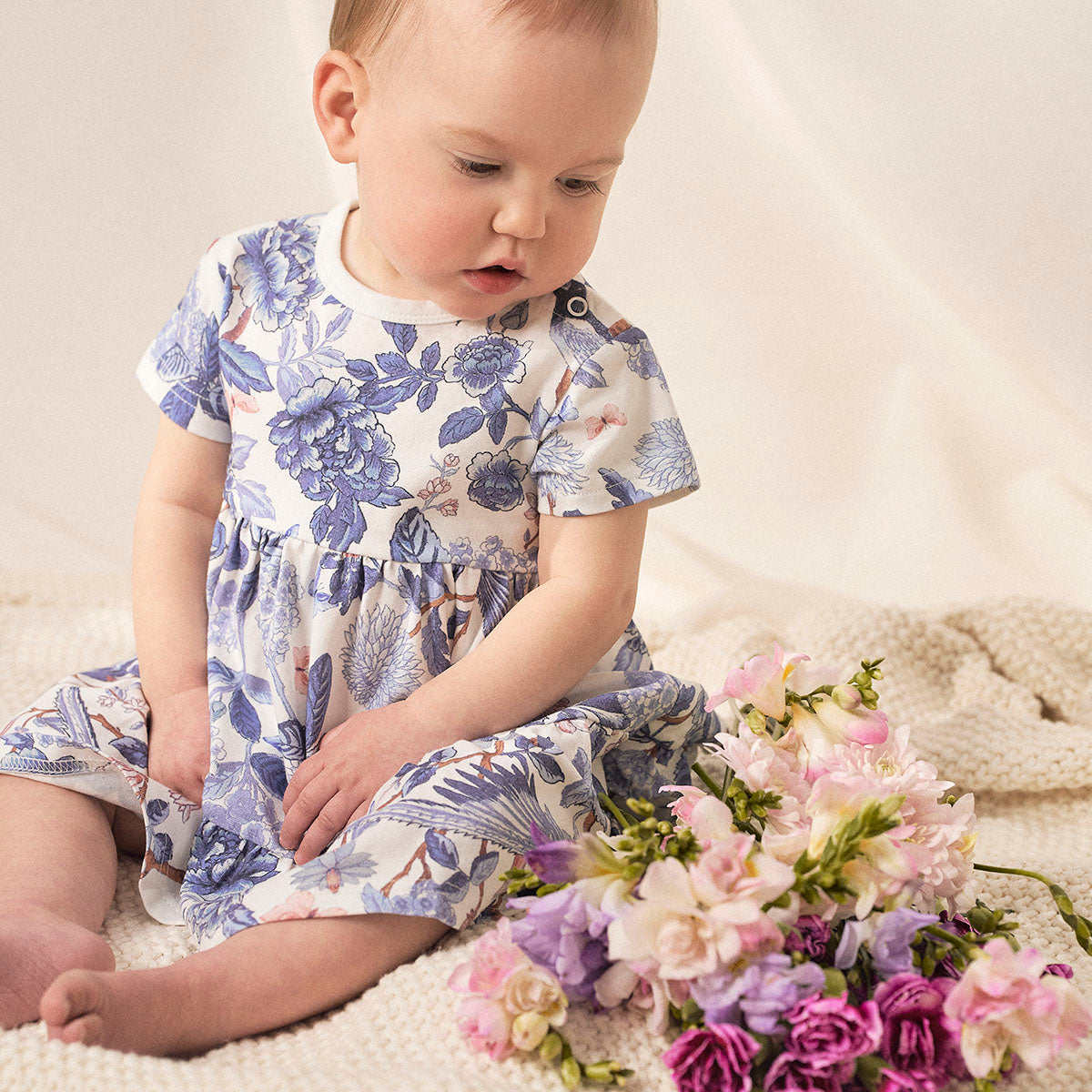 Bluebird baby dress, natural white