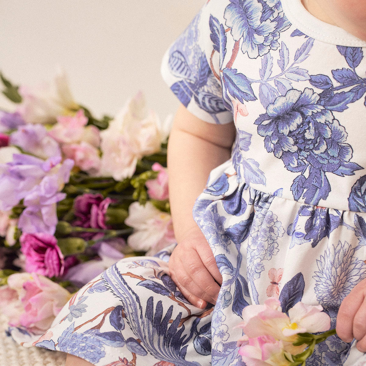 Bluebird baby dress, natural white