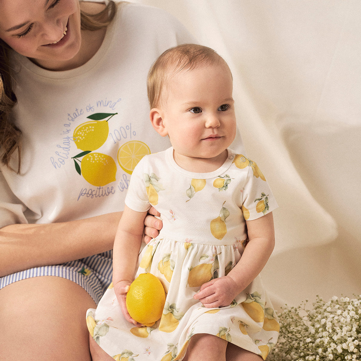 Lemon short-sleeved bodysuit dress, natural white