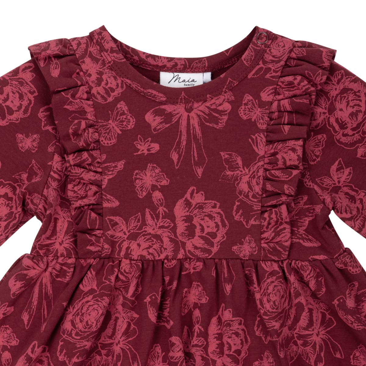Rosaline babies' dress, dark red