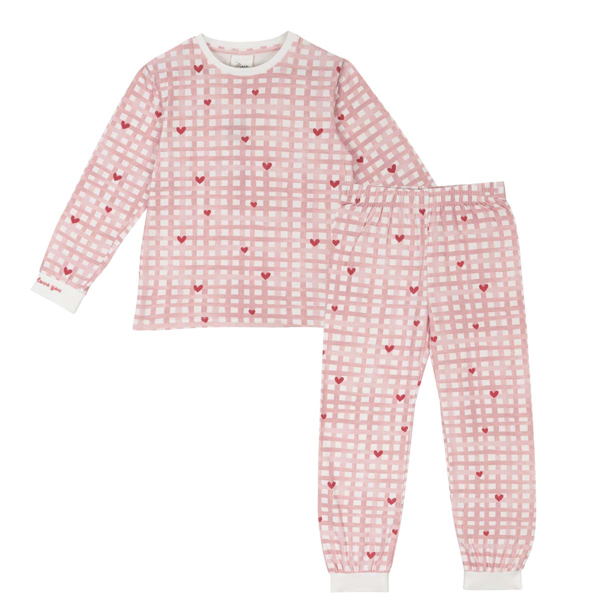 Heart checks pyjama, pink