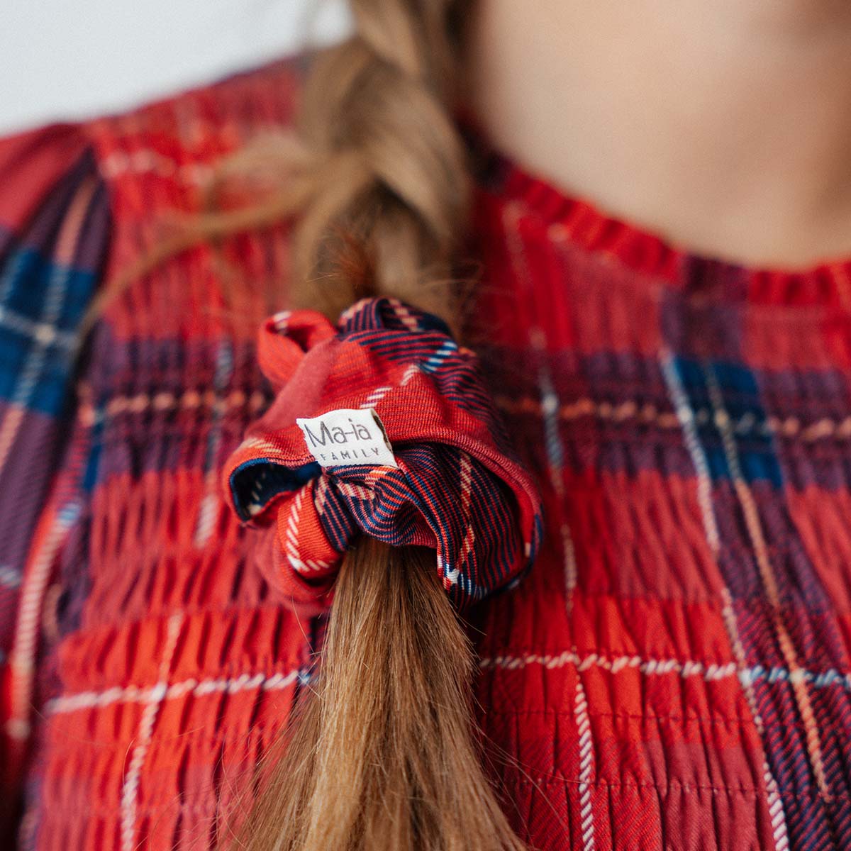 Hair scrunchie, Checks, dark red