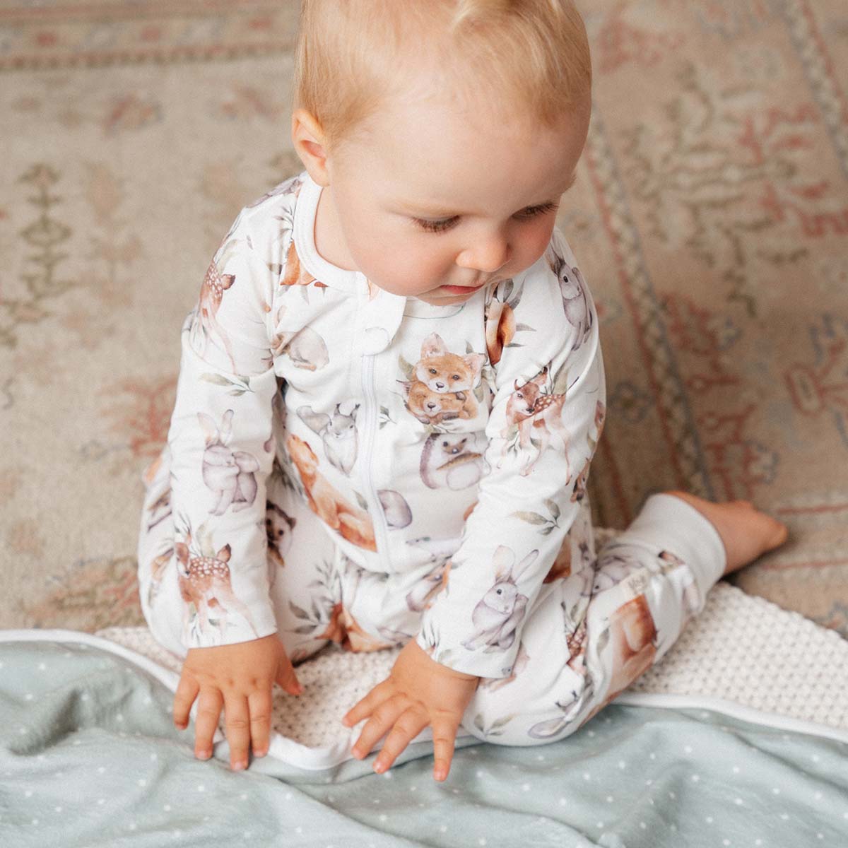 Forest Animals baby pyjama, ecru